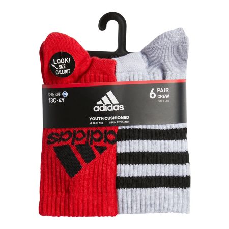 adidas Boys' Cushioned Crew Graphic Socks - 6 Pack