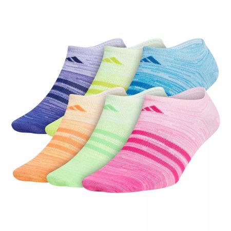 adidas Girls' Superlite Rainbow No Show Socks - 6 Pk