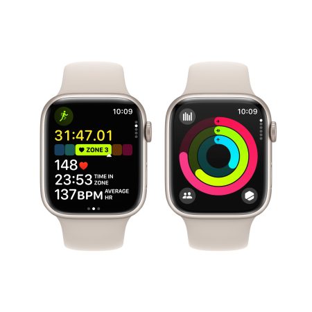 Apple Watch Series 9 (GPS) 45mm Starlight with Starlight Sport Band M/L