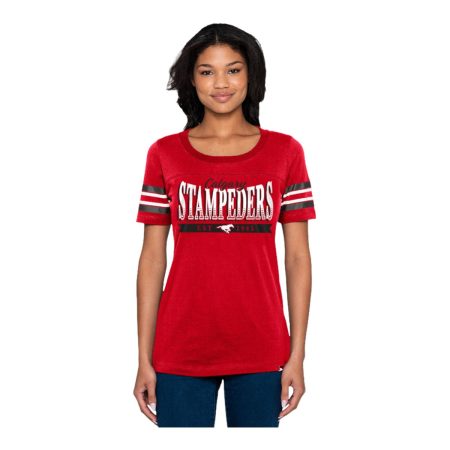 Calgary Stampeders New Era Women's Stampeders Stripe Sleeve Yoke T Shirt