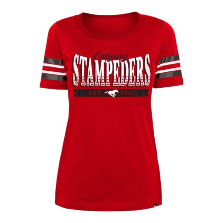 Calgary Stampeders New Era Women's Stampeders Stripe Sleeve Yoke T Shirt