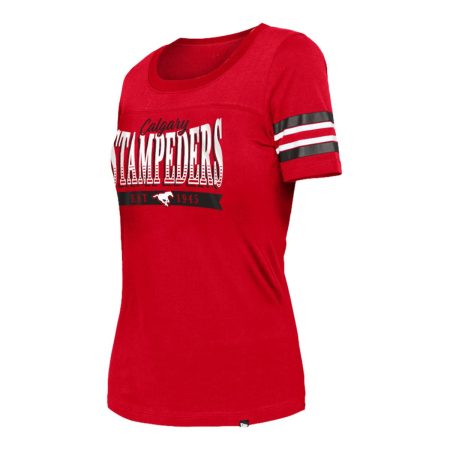 Calgary Stampeders New Era Women's Stampeders Stripe Sleeve Yoke T Shirt