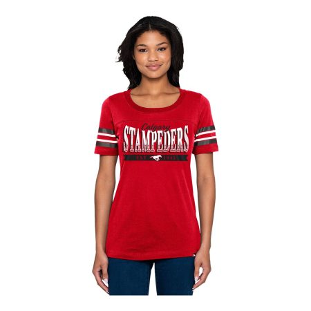 Calgary Stampeders New Era Women's Stampeders Stripe Sleeve Yoke T Shirt