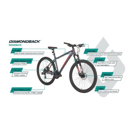 Diamondback Ridgeback 27.5" Mountain Bike, 21 Speed, Aluminum Frame, Mechanical Disc Brakes, Hardtail