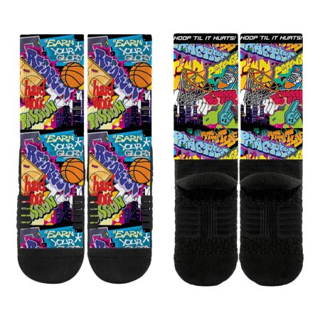 Hoop 'Til It Hurts Youth Basketball Graffiti Crew Socks