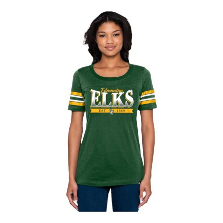 Edmonton Elks New Era Women's Stripe Sleeve Yoke T Shirt