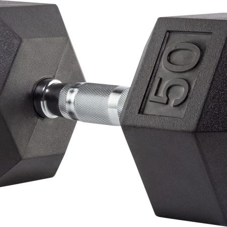 Evoke 50 lb Rubber Hex Dumbbell, Weight, Home Gym