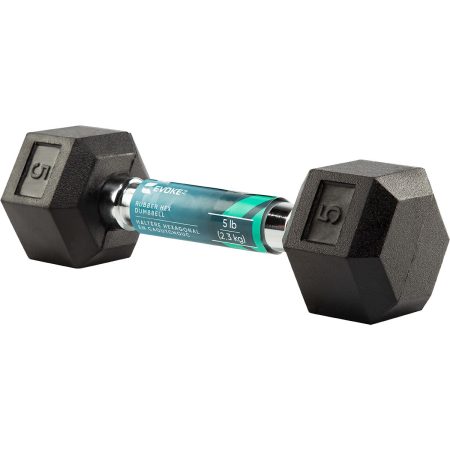 Evoke 5 lb Rubber Hex Dumbbell, Weight, Home Gym