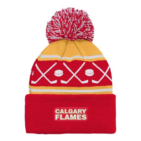 Infant Calgary Flames Face Off Cuffed Pom Knit