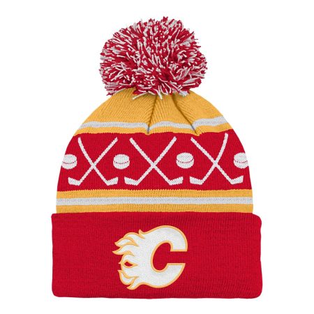 Infant Calgary Flames Face Off Cuffed Pom Knit