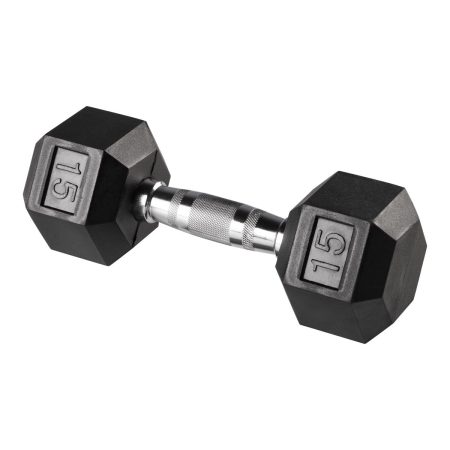 Durahex 15 lb Hex Rubber Dumbbell, Weight, Home Gym