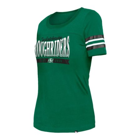 Saskatchewan Roughriders New Era Women's Stripe Sleeve Yoke T Shirt