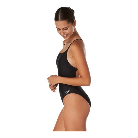 Speedo Women's Solid Relay Back One Piece Swimsuit with Shelf Bra