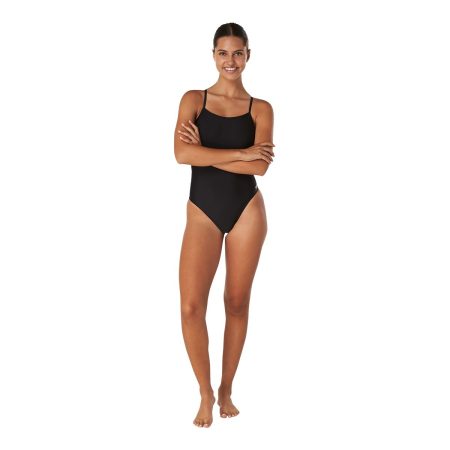 Speedo Women's Solid Relay Back One Piece Swimsuit with Shelf Bra