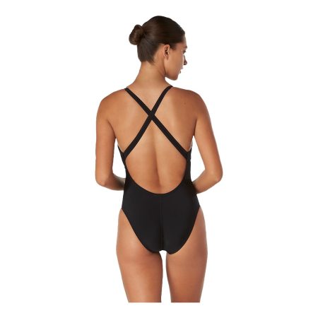 Speedo Women's Solid Relay Back One Piece Swimsuit with Shelf Bra