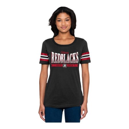 Ottawa Redblacks New Era Women's Stripe Sleeve Yoke T Shirt