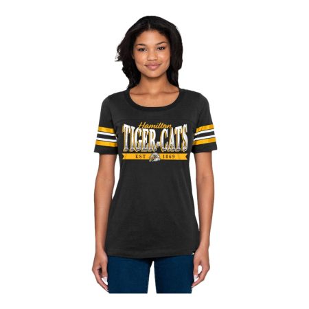 Hamilton Tiger Cats New Era Women's Stripe Sleeve Yoke T Shirt