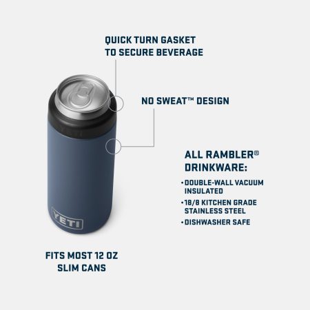 YETI Rambler Slim Can 12 oz Can Sleeve/Koozie, Screw Cap, Insulated Stainless Steel