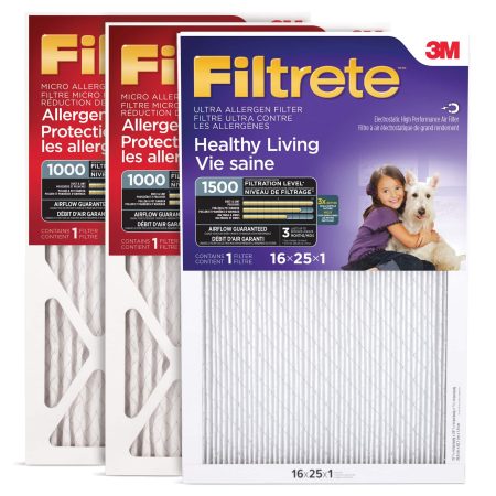 3M™ Filtrete™ Combo Pack, Micro Allergen Filter MPR 1000 & Ultra Allergen Filter MPR 1500, 16 x 25 x 1-in, 3-pk