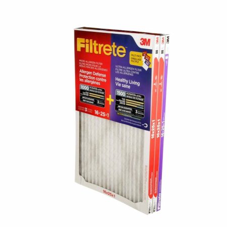 3M™ Filtrete™ Combo Pack, Micro Allergen Filter MPR 1000 & Ultra Allergen Filter MPR 1500, 16 x 25 x 1-in, 3-pk