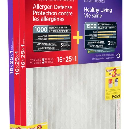 3M™ Filtrete™ Combo Pack, Micro Allergen Filter MPR 1000 & Ultra Allergen Filter MPR 1500, 16 x 25 x 1-in, 3-pk