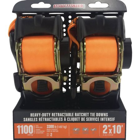 MotoMaster 3,300-lb Retractable Heavy-Duty Ratchet Tie Down Straps, 2-in x 10-ft, 2-pk