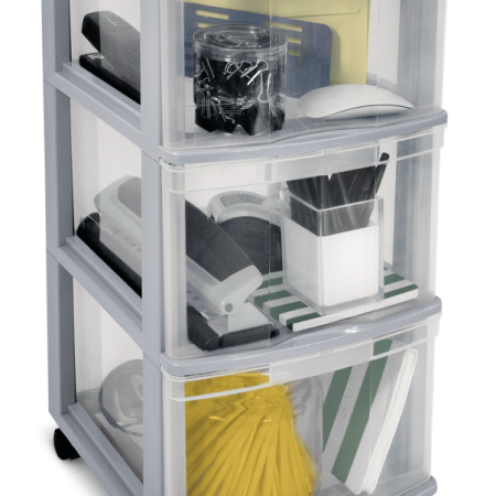 type A Clear Grey Frame 3-Drawer Storage Tower/Cart with Wheels, 26-in