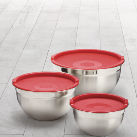 MASTER Chef Stainless Steel Mixing Bowls with Plastic Lids, 3-pk