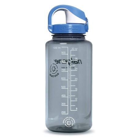 Nalgene On-The-Fly Wide Mouth Water Bottle, Grey with Seaport Cap, 1 L