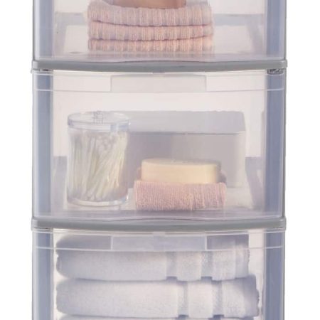 type A Deep Clear Grey Frame 5-Drawer Storage Tower/Cart with Wheels, 39-in