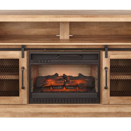 CANVAS Hanover Media Electric Fireplace TV Stand, 58-in, 1400W, Includes Remote Control, Brown