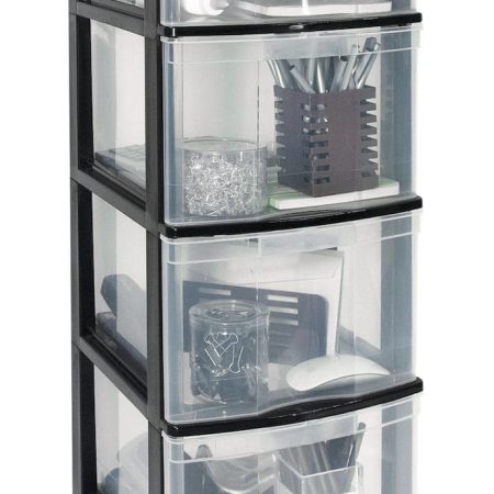 type A Clear Black Frame 8-Drawer Storage Tower/Cart with Wheels, 46-in