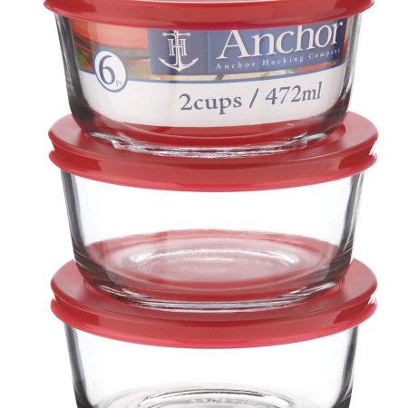 Anchor Hocking Glass Storage Container Set, 2-Cup, 6-pc