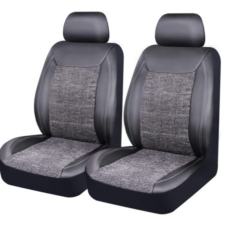 AutoTrends Leatherette Faux Leather & Low Back Jacquard Seat Cover, Black & Heathered Grey, 2-pk