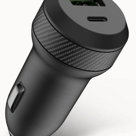 Bluehive 45 Watt Carbon Fiber Car Charger with USB-C & USB-A Ports, Black