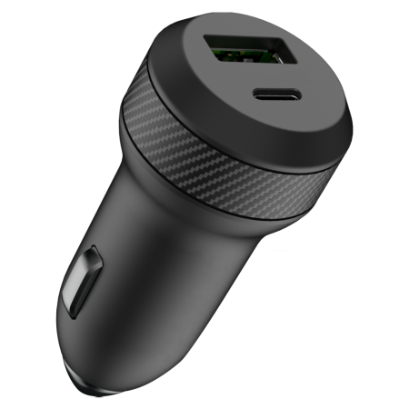 Bluehive 45 Watt Carbon Fiber Car Charger with USB-C & USB-A Ports, Black