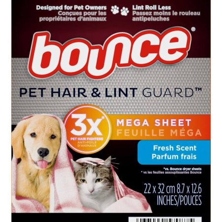 Bounce Pet Hair and Lint Guard Mega Dryer Sheets, Fresh Scent, 120 Count