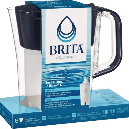 Brita® Denali Water Filter Pitcher with Standard Filter, BPA Free, 6 Cup, Black