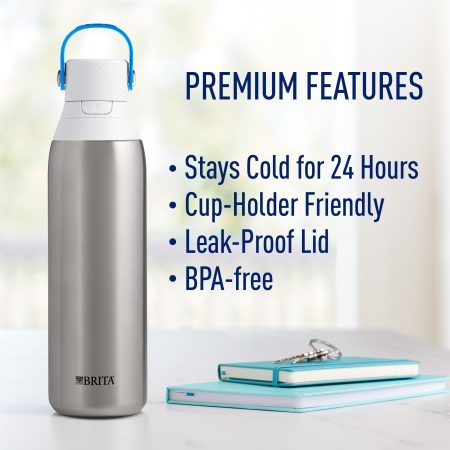 Brita® Hard Sided Filtering Reusable Water Bottle, Stainless Steel, 591-mL