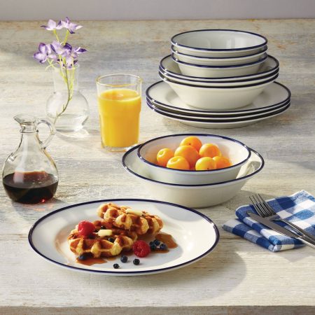 CANVAS Pratt Porcelain Dinnerware Set with Handpainted Colour Rim, 12-pc