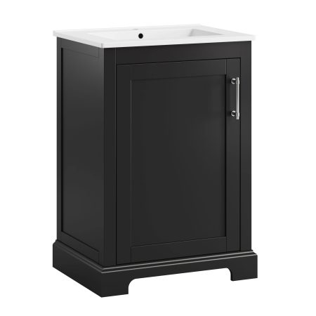 CANVAS Mahone Single Door Single Sink Vitreous China Top Bathroom Vanity, Black, 24-in