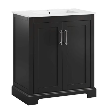 CANVAS Mahone Double Door Single Sink Vitreous China Top Bathroom Vanity, Black, 30-in