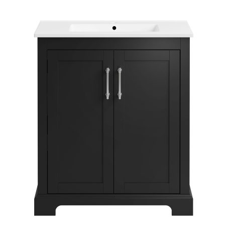 CANVAS Mahone Double Door Single Sink Vitreous China Top Bathroom Vanity, Black, 30-in