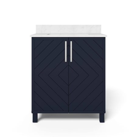 CANVAS Bayfield Double Door Single Sink Stone Top Bathroom Vanity, Navy, 30-in