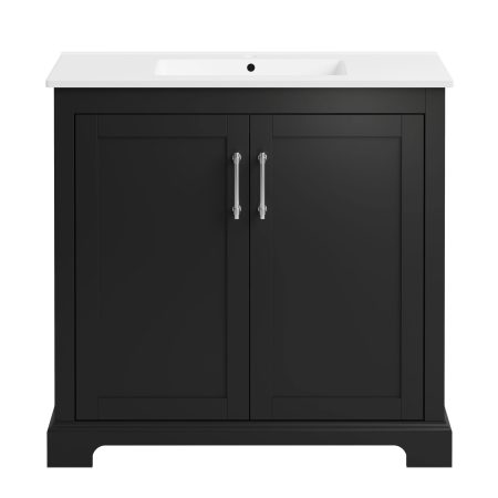 CANVAS Mahone Double Door Single Sink Vitreous China Top Bathroom Vanity, Black, 36-in