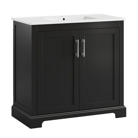 CANVAS Mahone Double Door Single Sink Vitreous China Top Bathroom Vanity, Black, 36-in