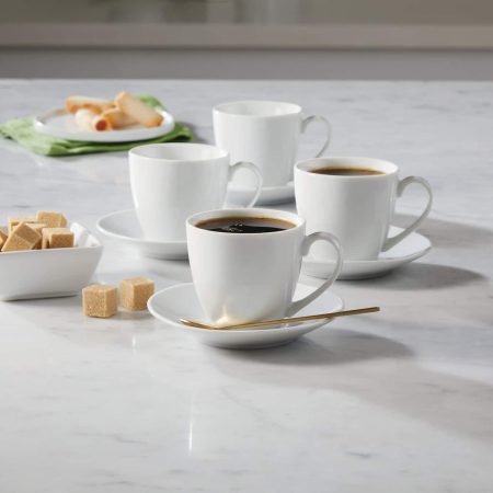 CANVAS 4pc Porcelain Espresso Mug Set with Saucers, Dishwasher Safe, 103-mL