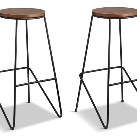 CANVAS Axel Round Metal & Solid Wood Top Counter Stool Armless Backless, Black/Brown