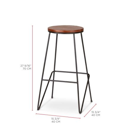 CANVAS Axel Round Metal & Solid Wood Top Counter Stool Armless Backless, Black/Brown