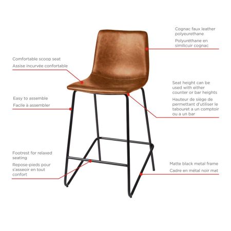 CANVAS Barrington Counter Stool, Cognac